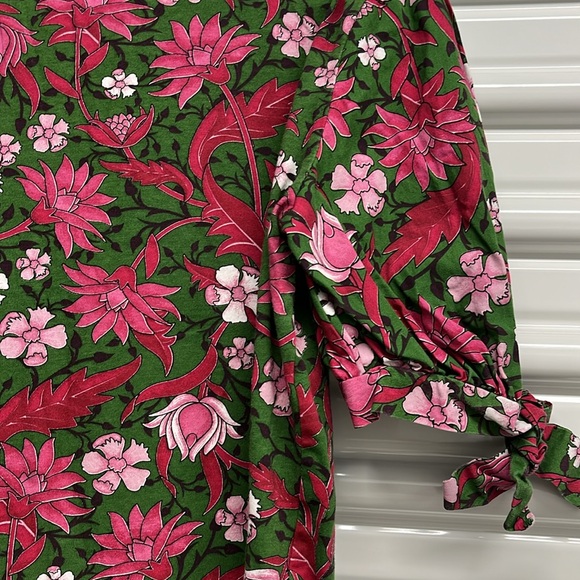 Zara Floral Puff Sleeve Top - Green and Pink - Picture 2 of 5